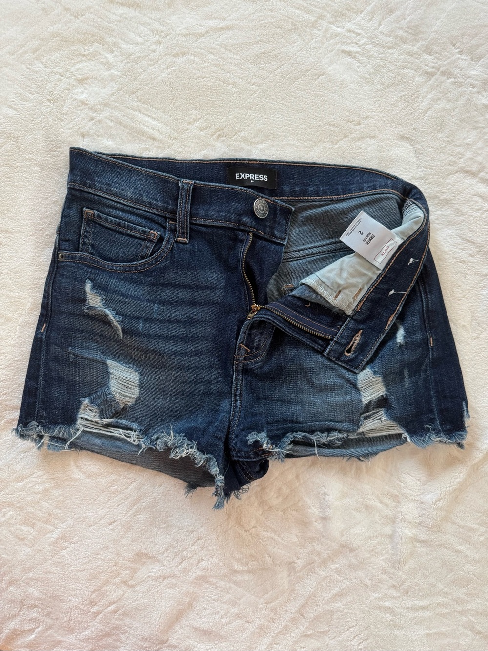 Express Dark Blue Distressed Denim High Rise Shorts